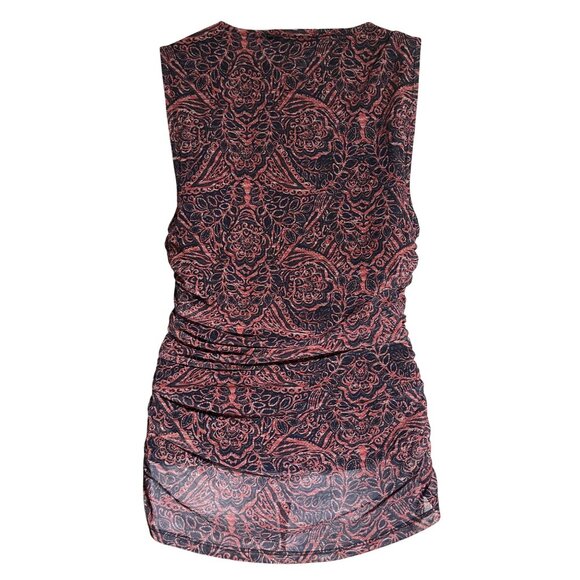 Sleeveless Black & Red Patterned Cowl Neck RuchedTop By Cable & Gauge Womens S - Picture 2 of 10